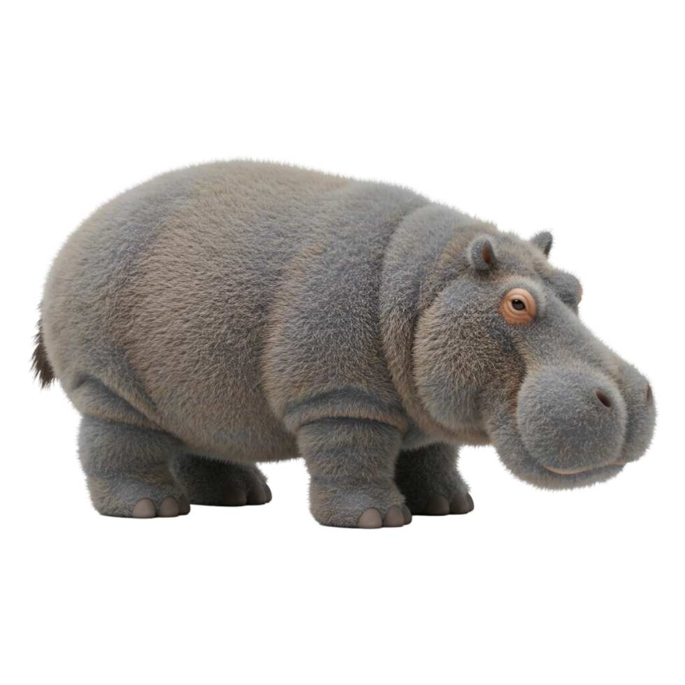 Isolated hippopotamus standing in a studio environment with a neutral colored background element on transparent background png