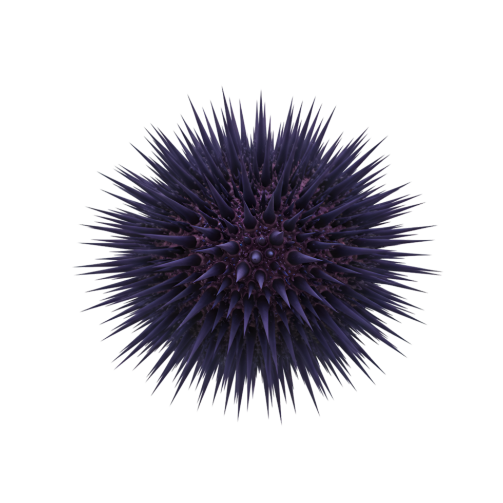 Isolated image showing a spiky purple sphere with a textured surface and sharp protruding elements on transparent background png