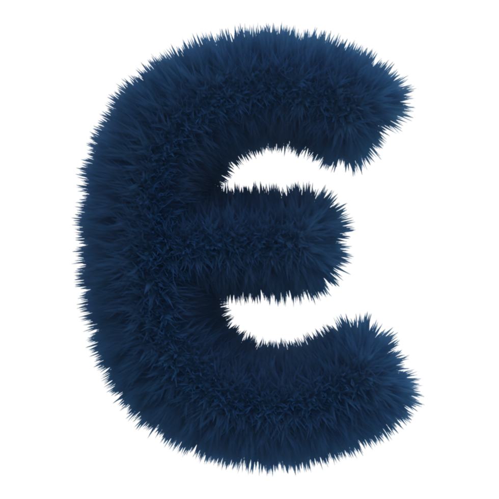 A fluffy letter e rendered in a textured style with a navy color palette on a plain setting view on transparent background png