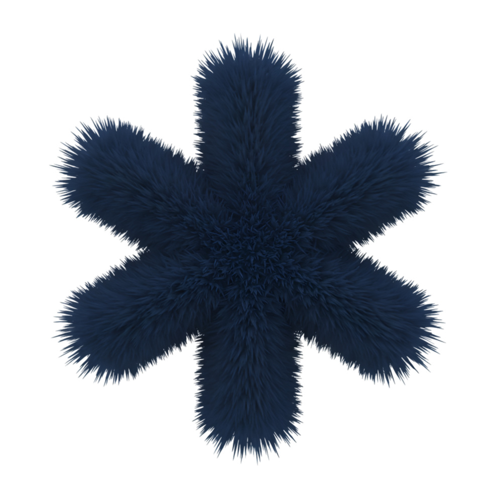 Fluffy six pointed star shape with a textured surface against a plain solid color space on transparent background png