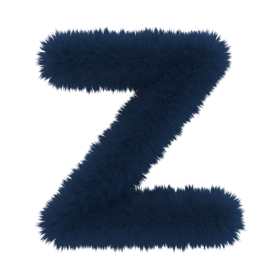 A fluffy letter z in a deep blue hue against a plain backdrop creating a soft and textured appearance on transparent background png