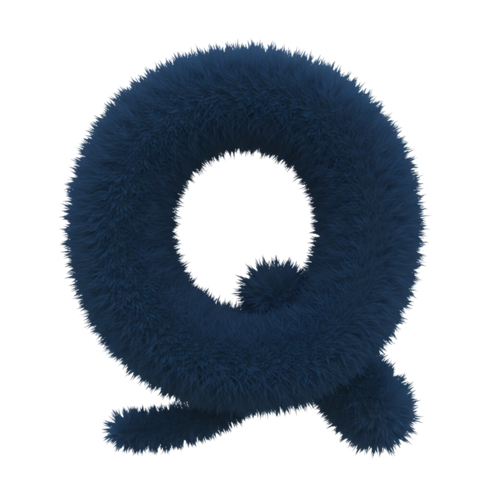 A fluffy letter q with a soft texture and a unique design against a plain isolated background viewable on transparent background png