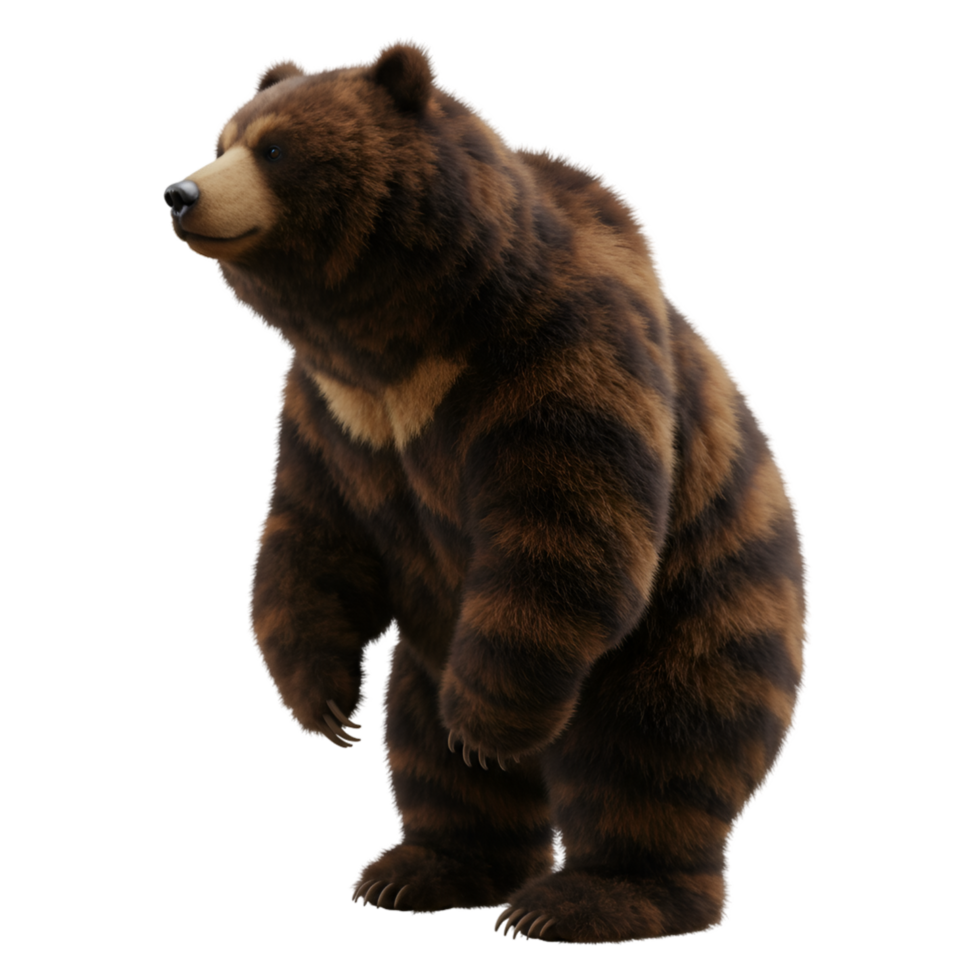 A full body view of a brown bear standing upright with a clear transparent area surrounding the animal on transparent background png