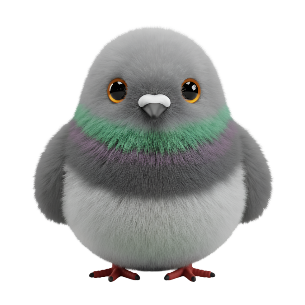 A charming pigeon with soft plumage and bright orange eyes standing on a transparent surface on transparent background png