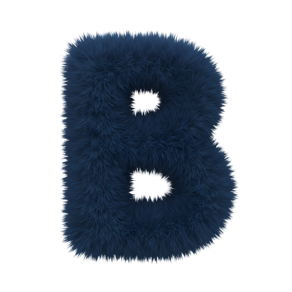A fluffy letter b with a textured surface and white inner shapes on a transparent space around it on transparent background png