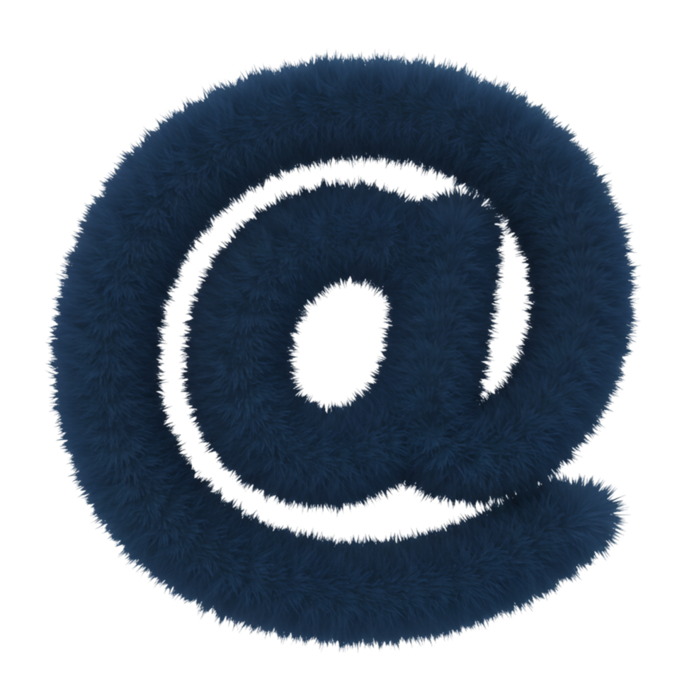 A fluffy at sign symbol in a textured material against a plain isolated background view of the symbol on transparent background png