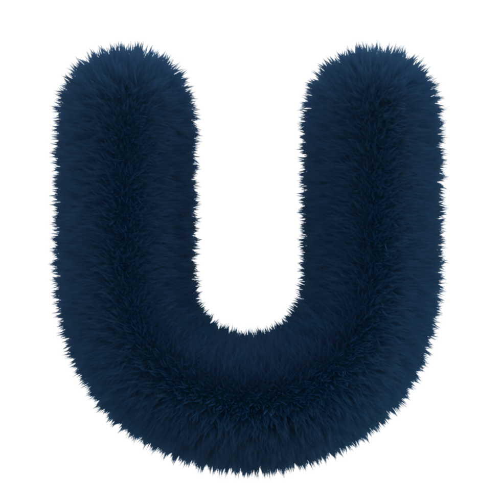 A fluffy navy letter u with a soft texture and rounded edges against a plain contrasting space on transparent background png