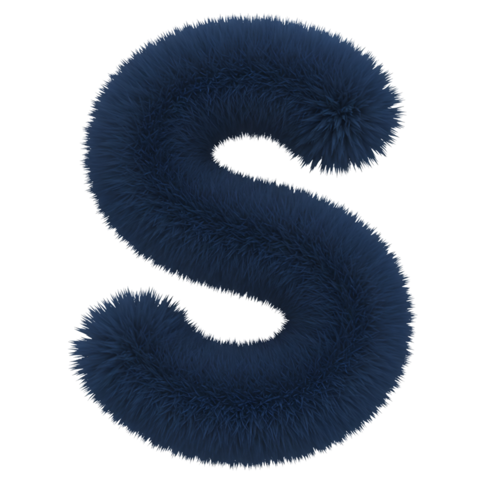 A fluffy letter s in a blue hue against a plain backdrop creating a soft and whimsical aesthetic on transparent background png