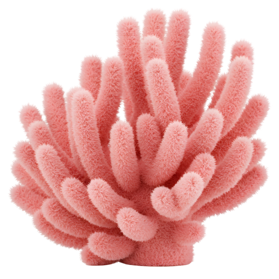 A coral structure with a fluffy texture and a light pink color against a neutral backdrop view from the front on transparent background png