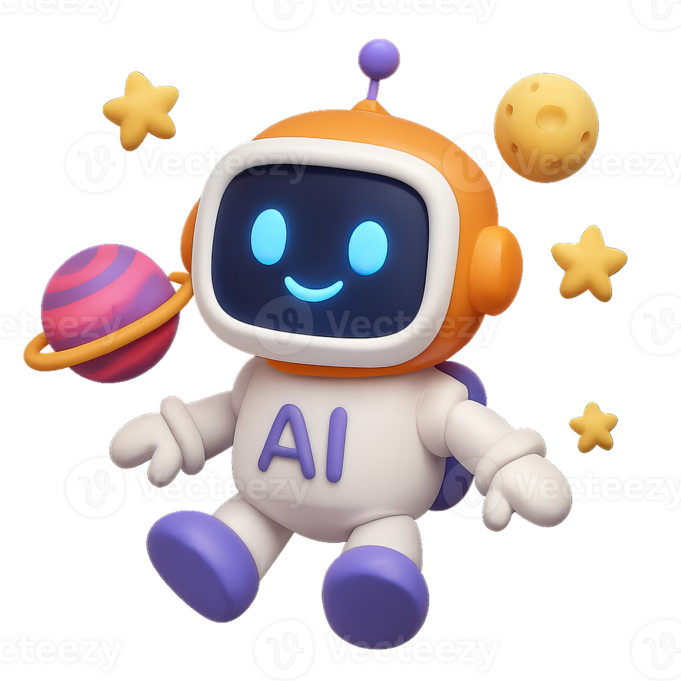 Playful AI Astronaut Character in Colorful Space Adventure Scene png