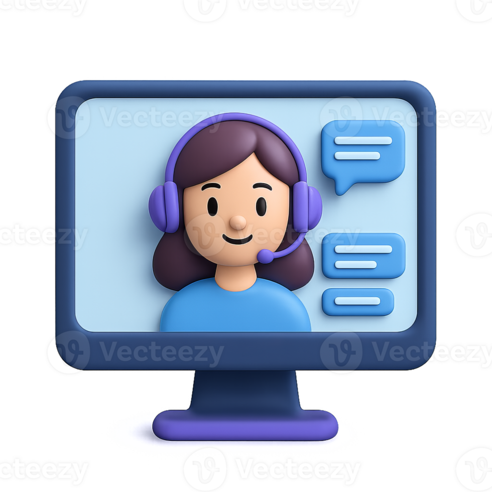 Modern AI Assistant on Display with Headset and Chat Bubbles png