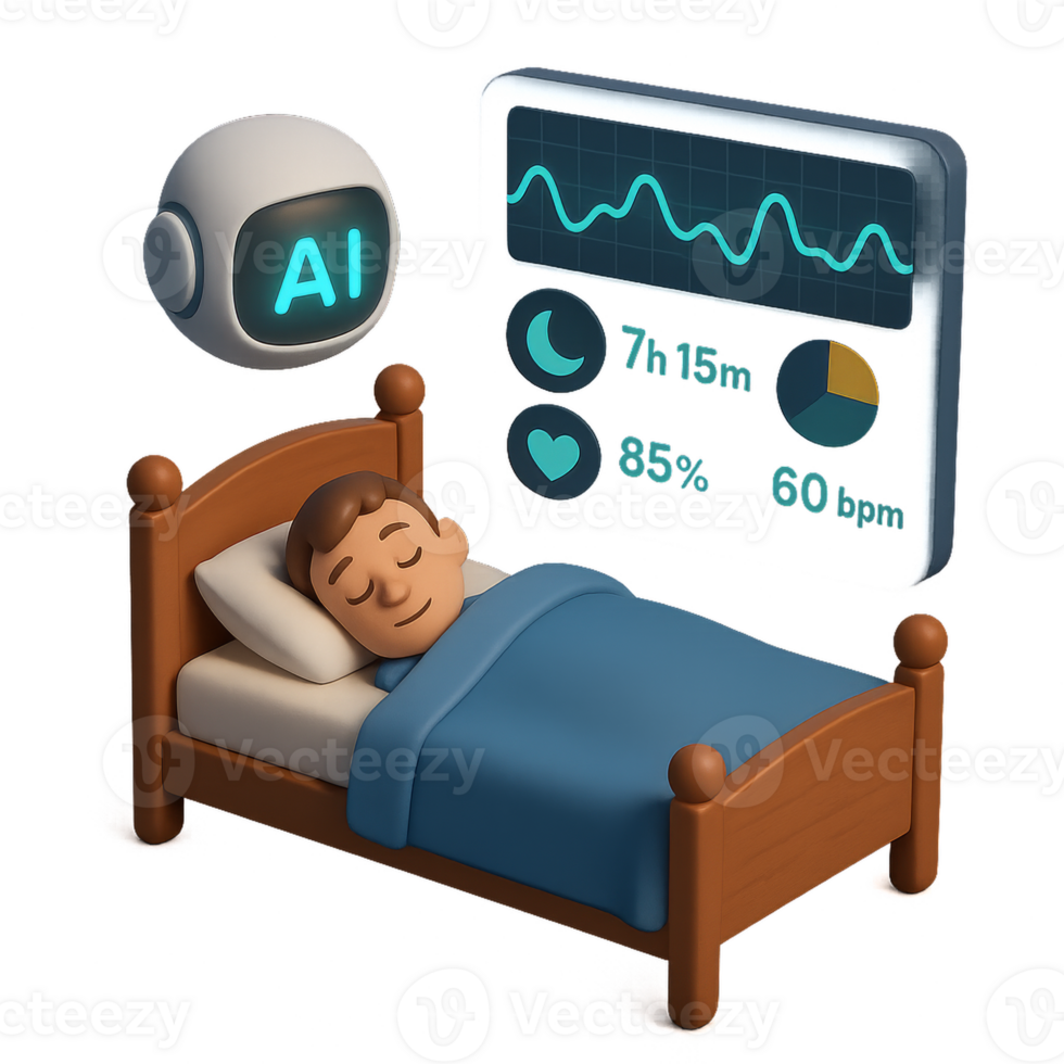 AI Data Visualization of Sleep Patterns and Statistics in Bed png