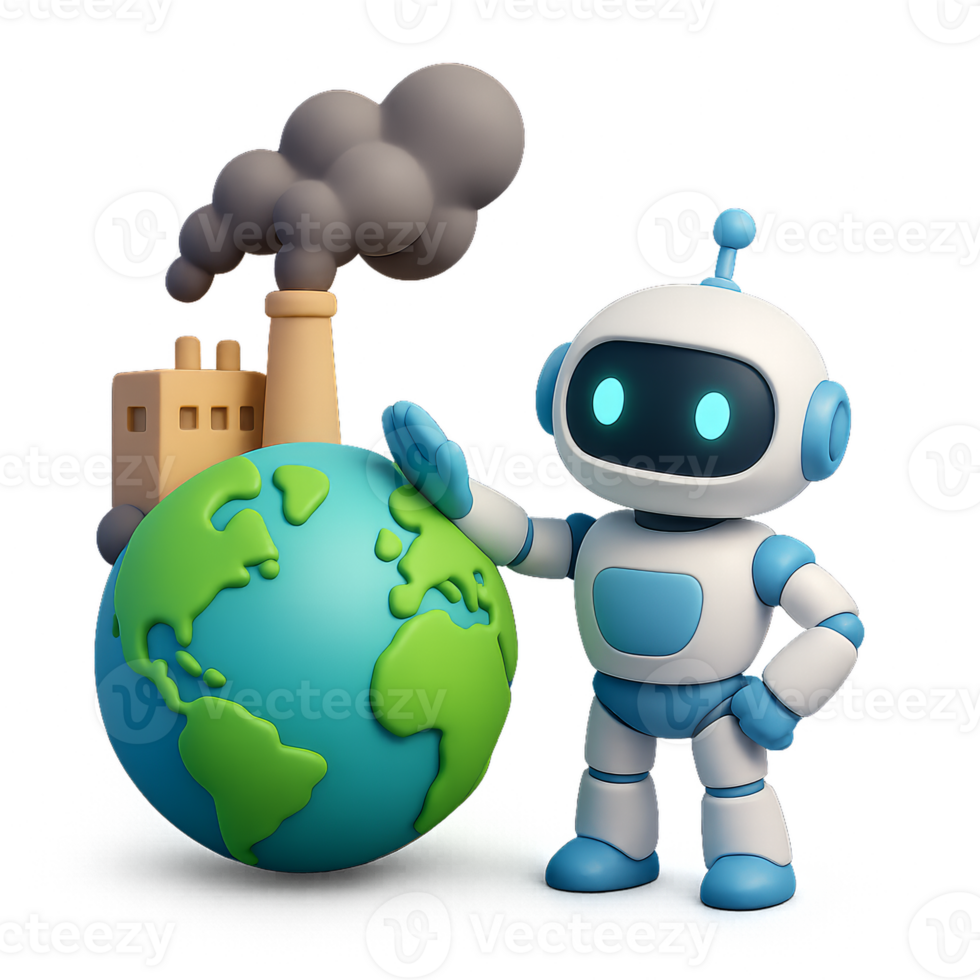 AI Robot Guards Against Pollution with Earth and Factory Background png
