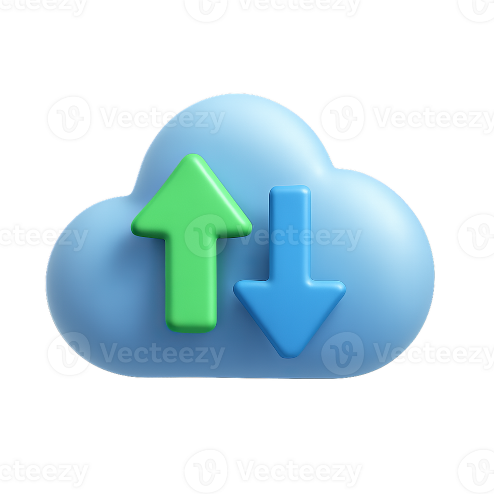 3D Cloud with Up and Down Arrows for Data Transfer Visualization png