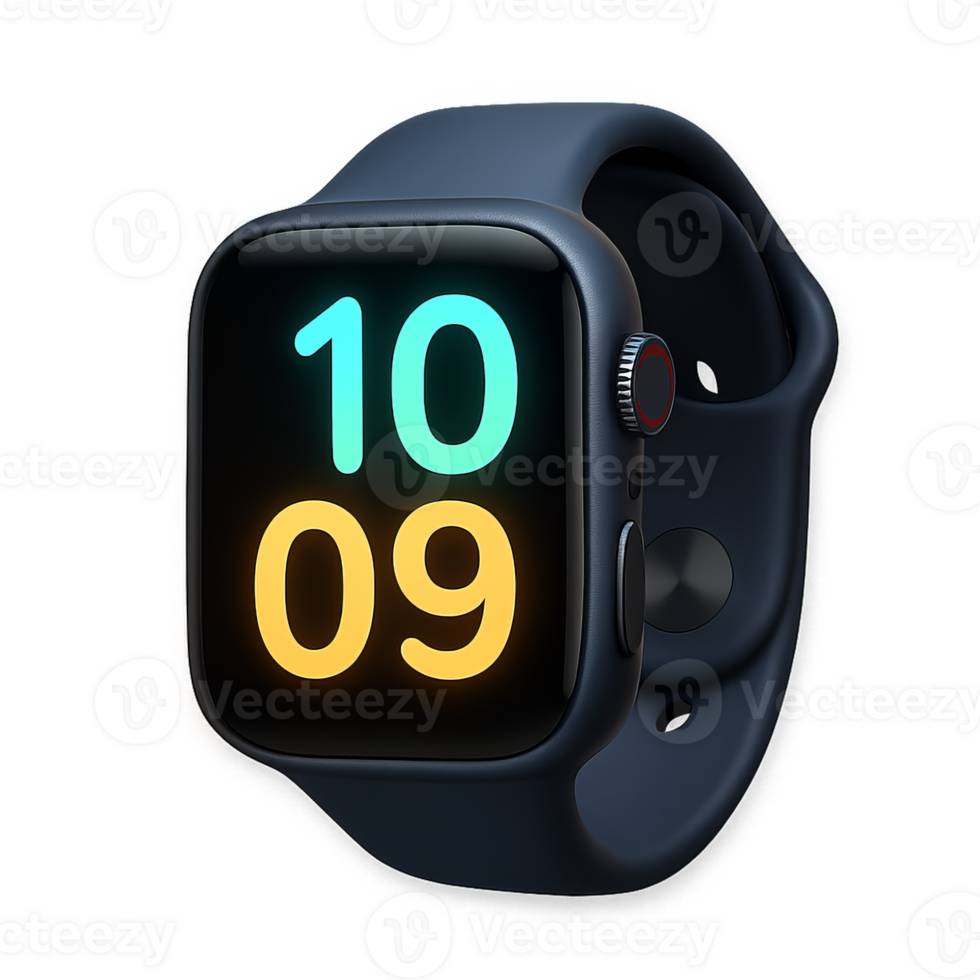 Simple 3D Smartwatch Display Design with Colorful Numbers png