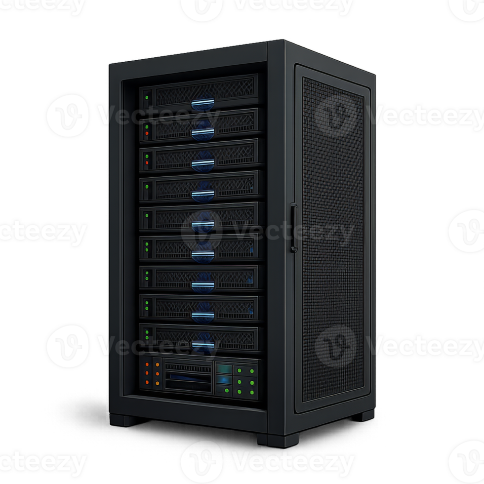 Simple 3D Server Rack Design with Multiple Storage Units png