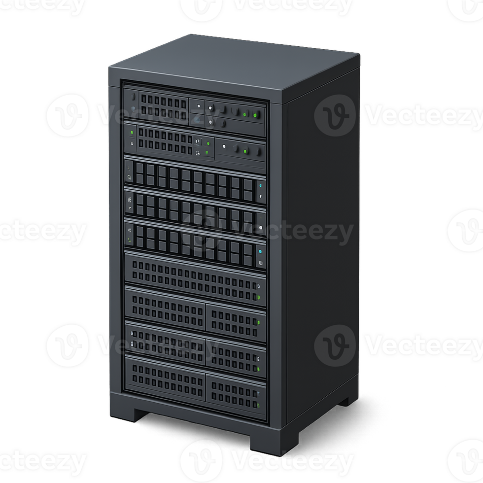 3D Rack Server Model for Data Management and Storage Solutions png