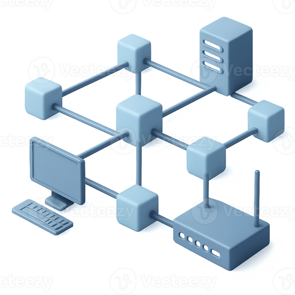 Simple 3D Network Diagram for Visualization of Connections and Data png