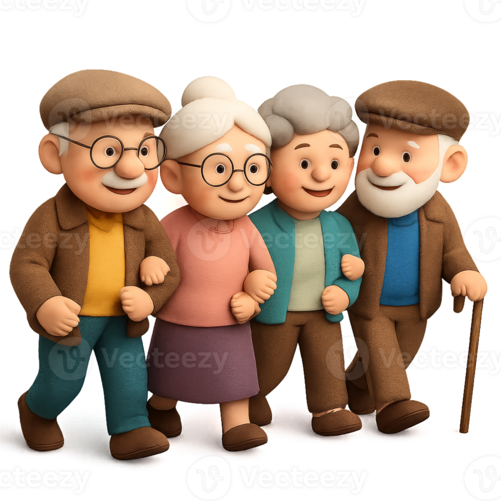 Charming Elderly Characters Strolling in a Village Setting png