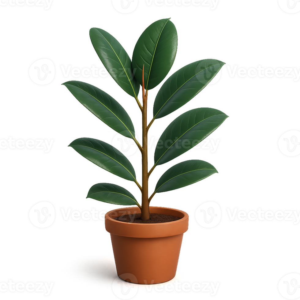 3D Render of Ficus Elastica Plant in Simple Terra Cotta Pot png