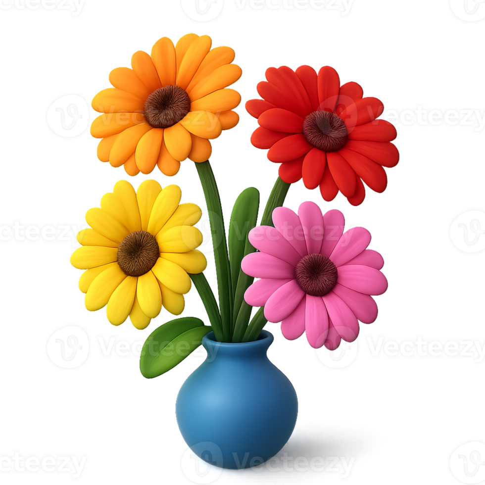 Vibrant Gerbera Flowers in Colorful Vase Artistry for Decor png