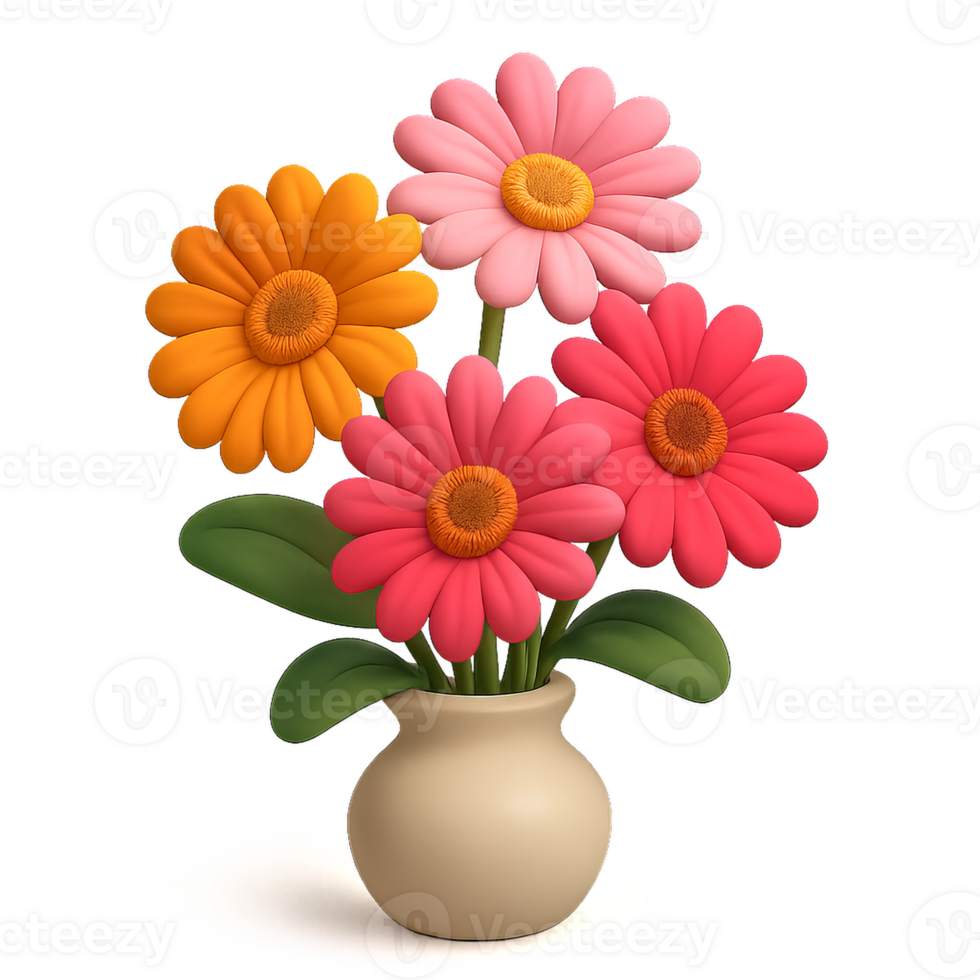 Colorful Gerbera Flowers in Simple Vase with Artistic Flair png