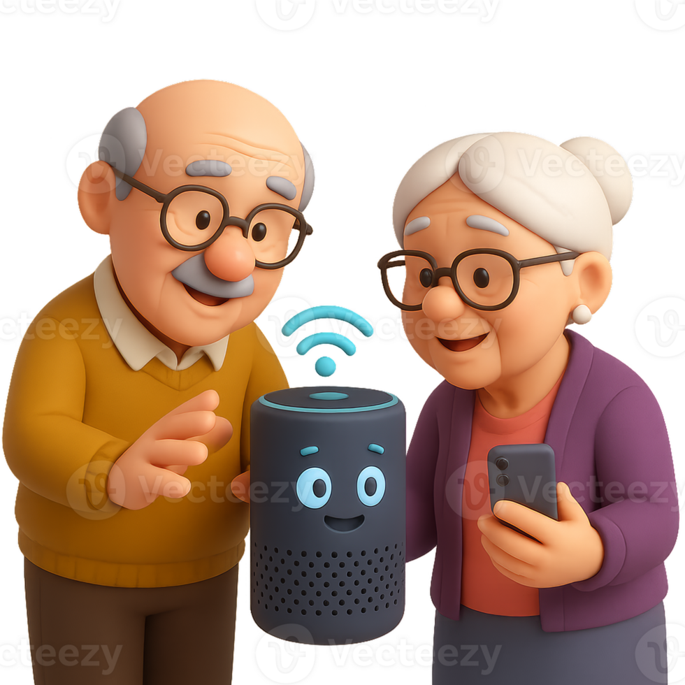 Seniors Engaging with AI Technology in a Friendly Environment png