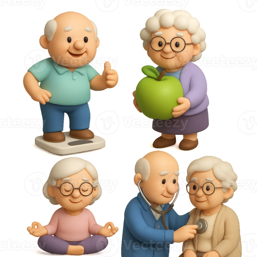 Engaging Senior Health Focus with Caring Characters and Activities png