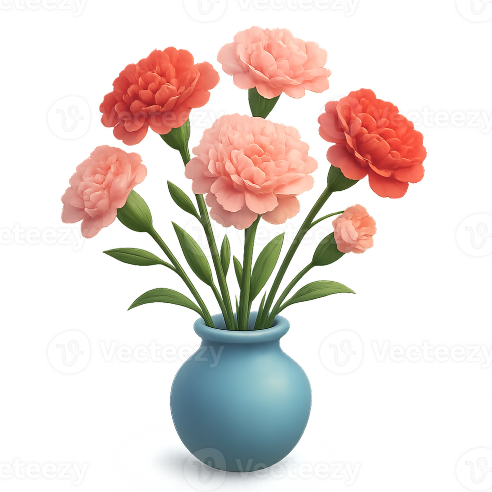 Artistic 3D Rendering of Colorful Carnations in Simple Vase png