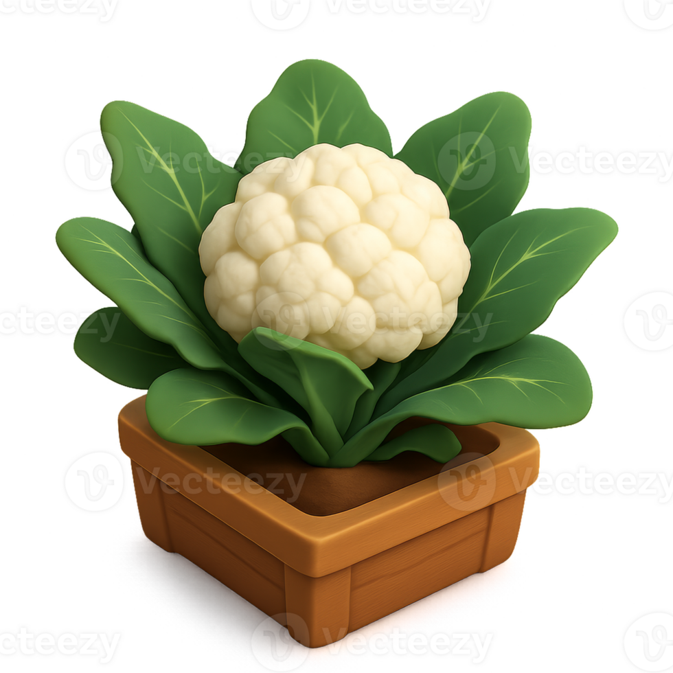 Cauliflower Planter with Lush Green Leaves in Simple Design png