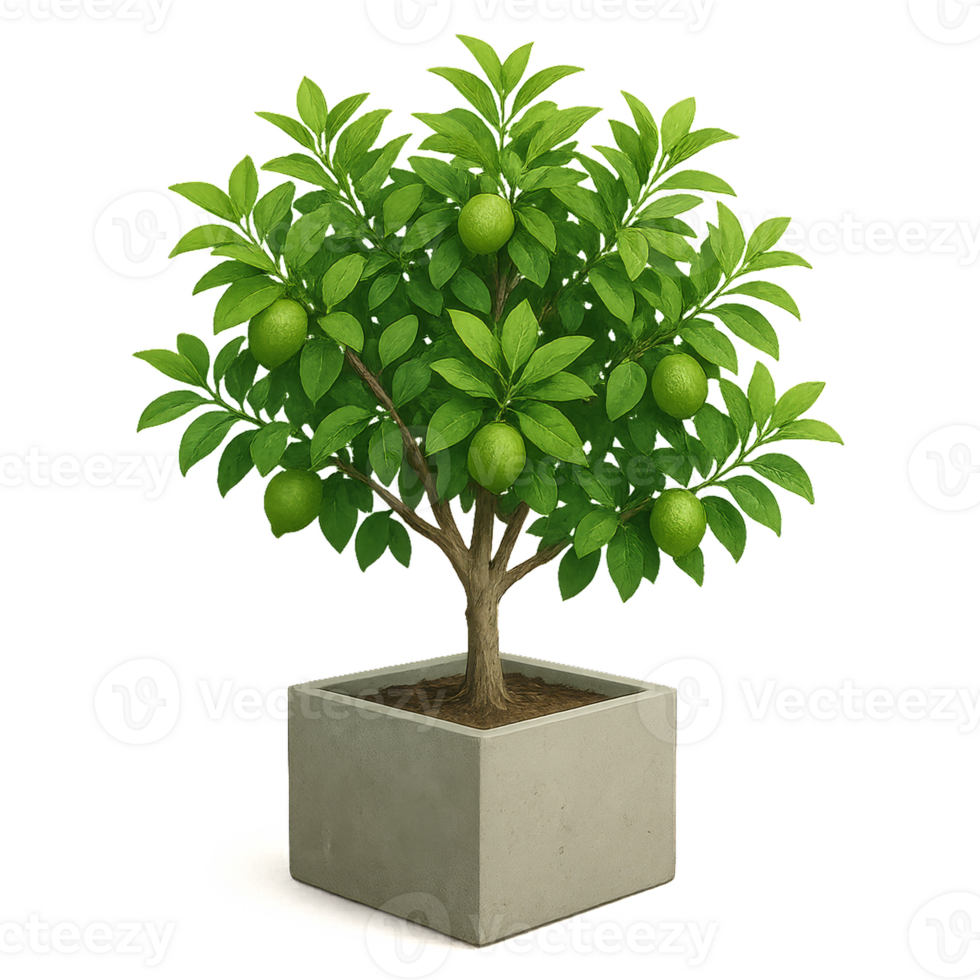 Simple Lime Tree Growing in a Pot with Fresh Green Leaves png