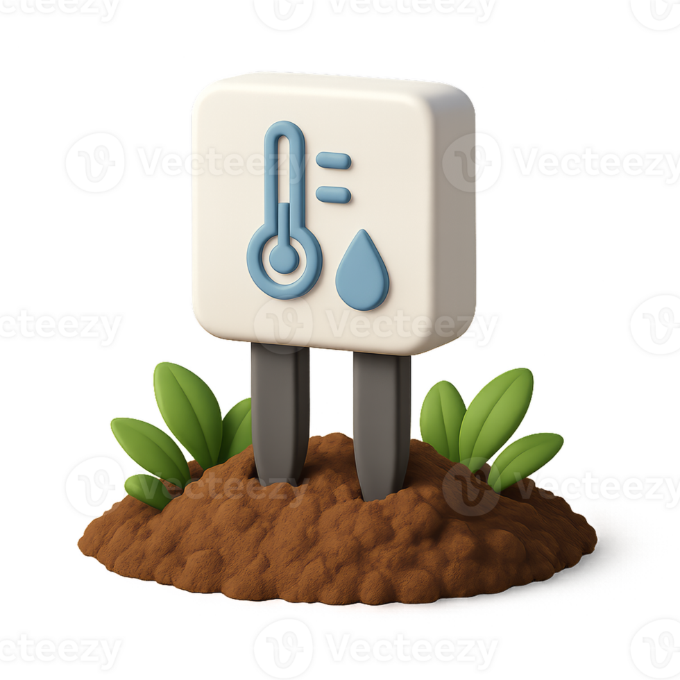 Simple 3D Sensor Illustration for Temperature and Moisture Tracking png
