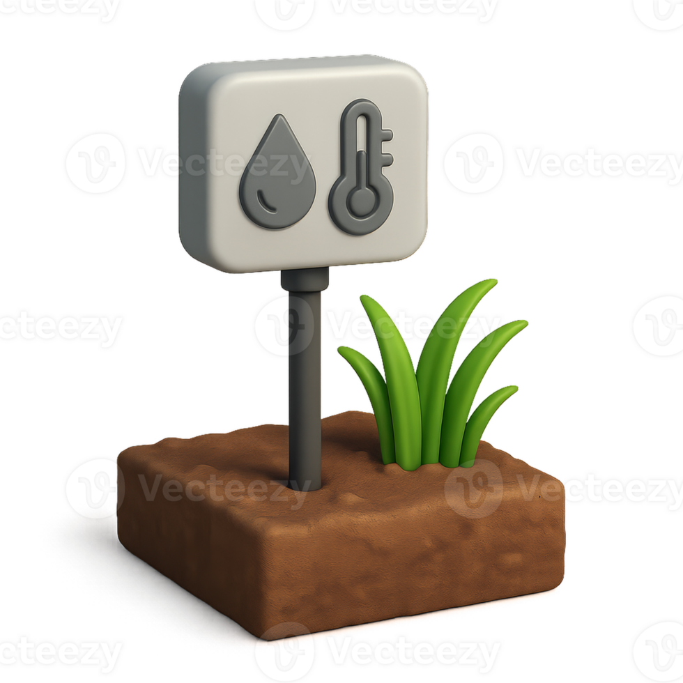 3D Illustration of Simple Sensor with Water and Temperature Icons png