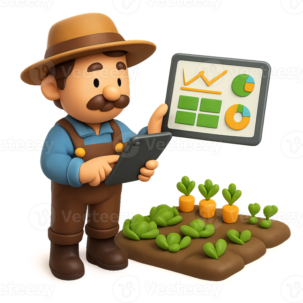 Digital Farming Insights with Farmer Using Tablet for Agriculture Data png