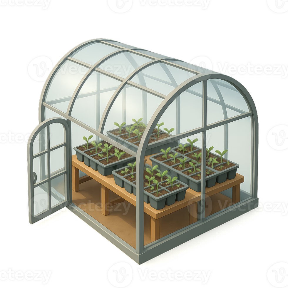 3D Greenhouse with Seedlings Ideal for Gardening and Planning png