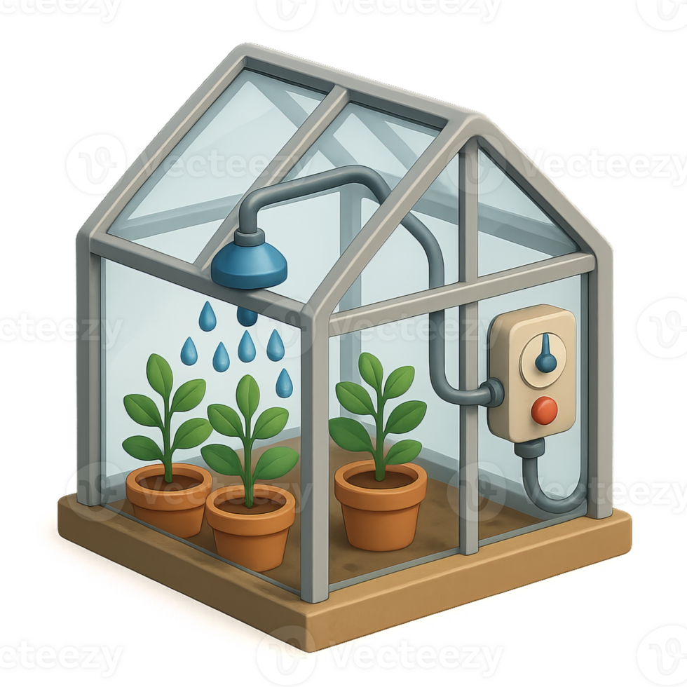 Simple Automated Greenhouse Design with Watering System Elements png