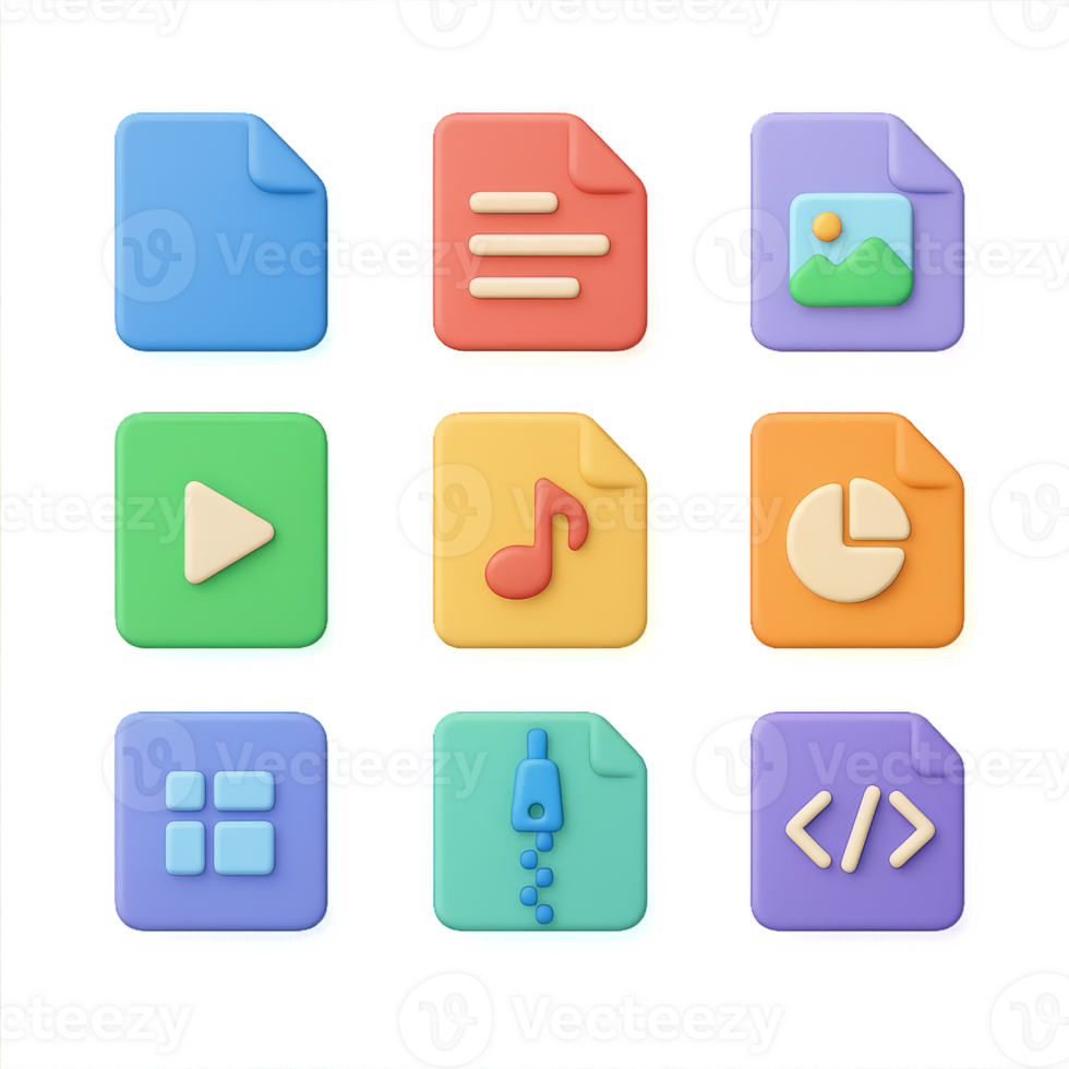 Simple 3D Design Icons Composed in Colorful Square Shapes png