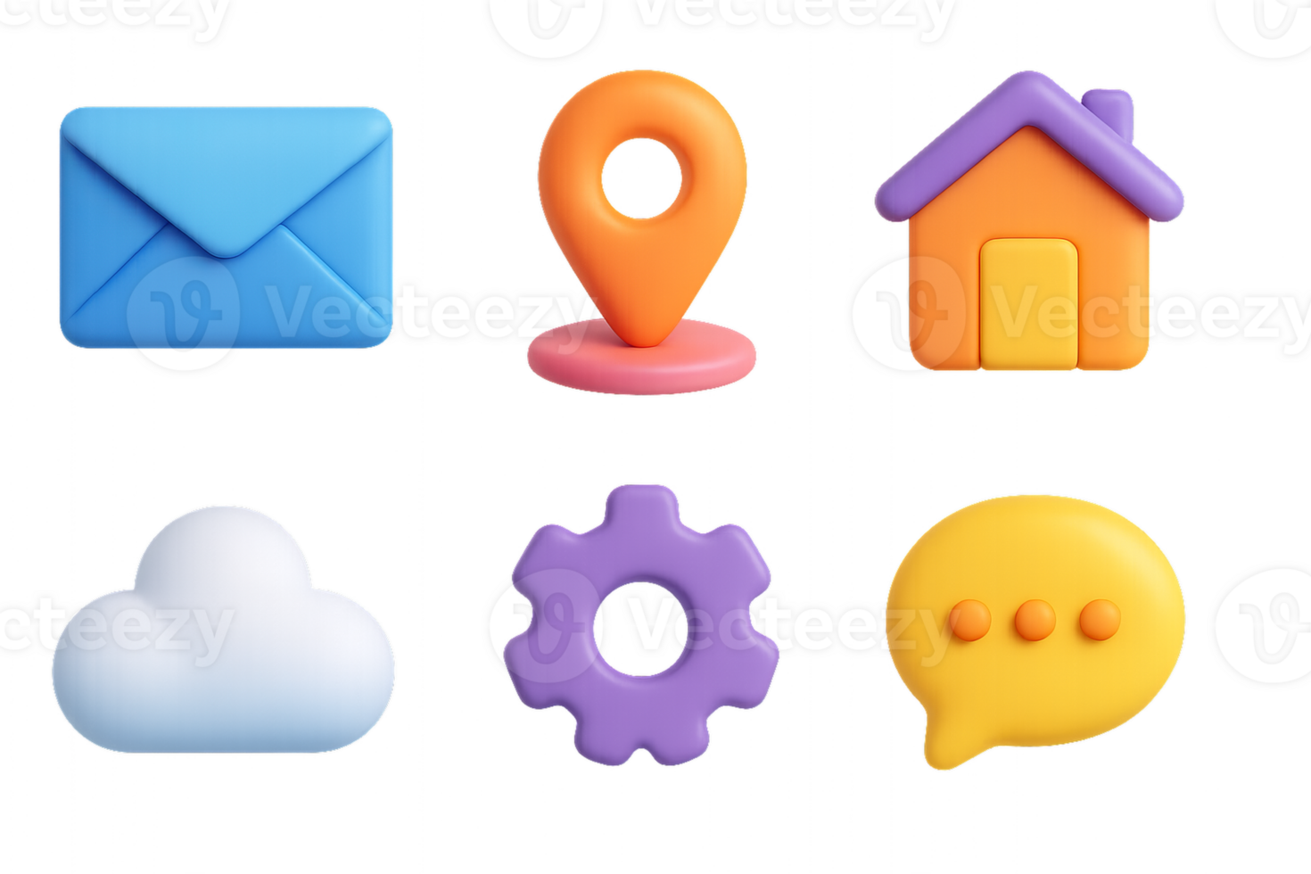 Colorful 3D Icons Set for Communication and Navigation Needs png