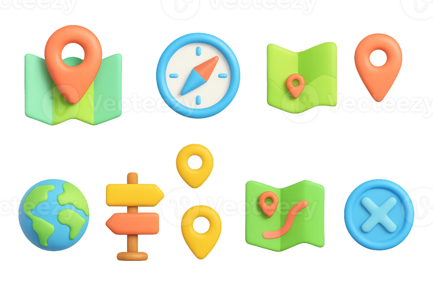 Colorful 3D Icons for Maps and Navigation Set in Simple Style png