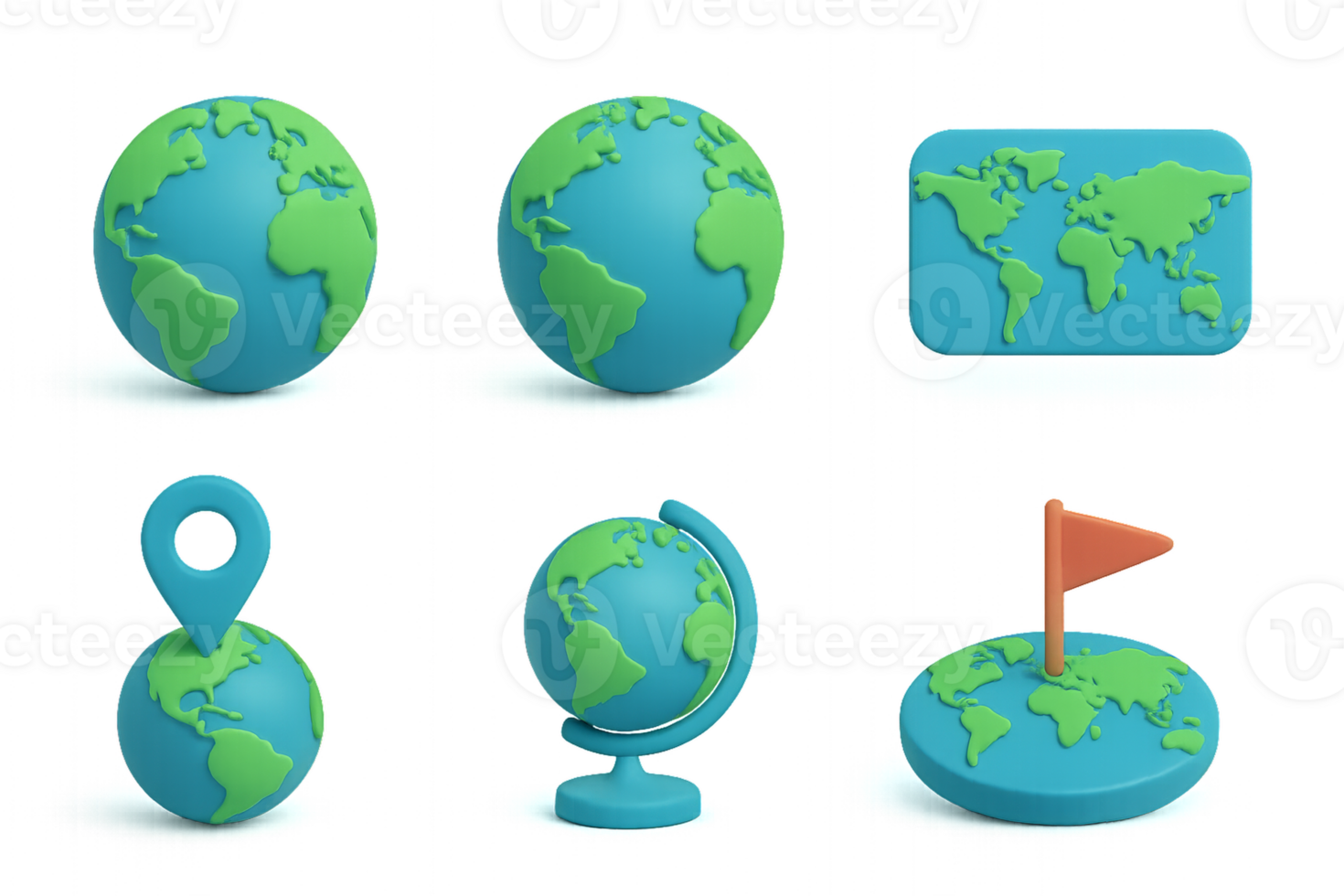 Simple 3D Icons of World Map Elements and Geographical Symbols png