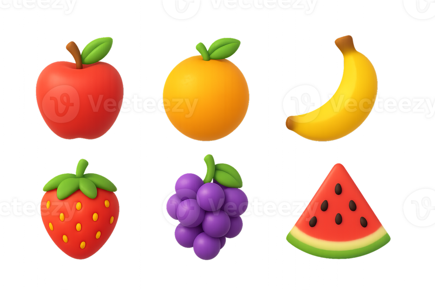 Colorful 3D Fruit Icons Set with Simple Design for Digital Use png