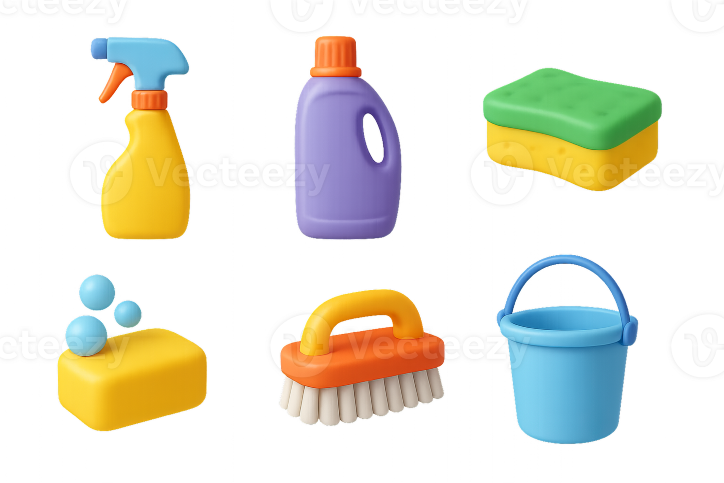 Colorful 3D Cleaning Icons for Household and Sanitation Use png