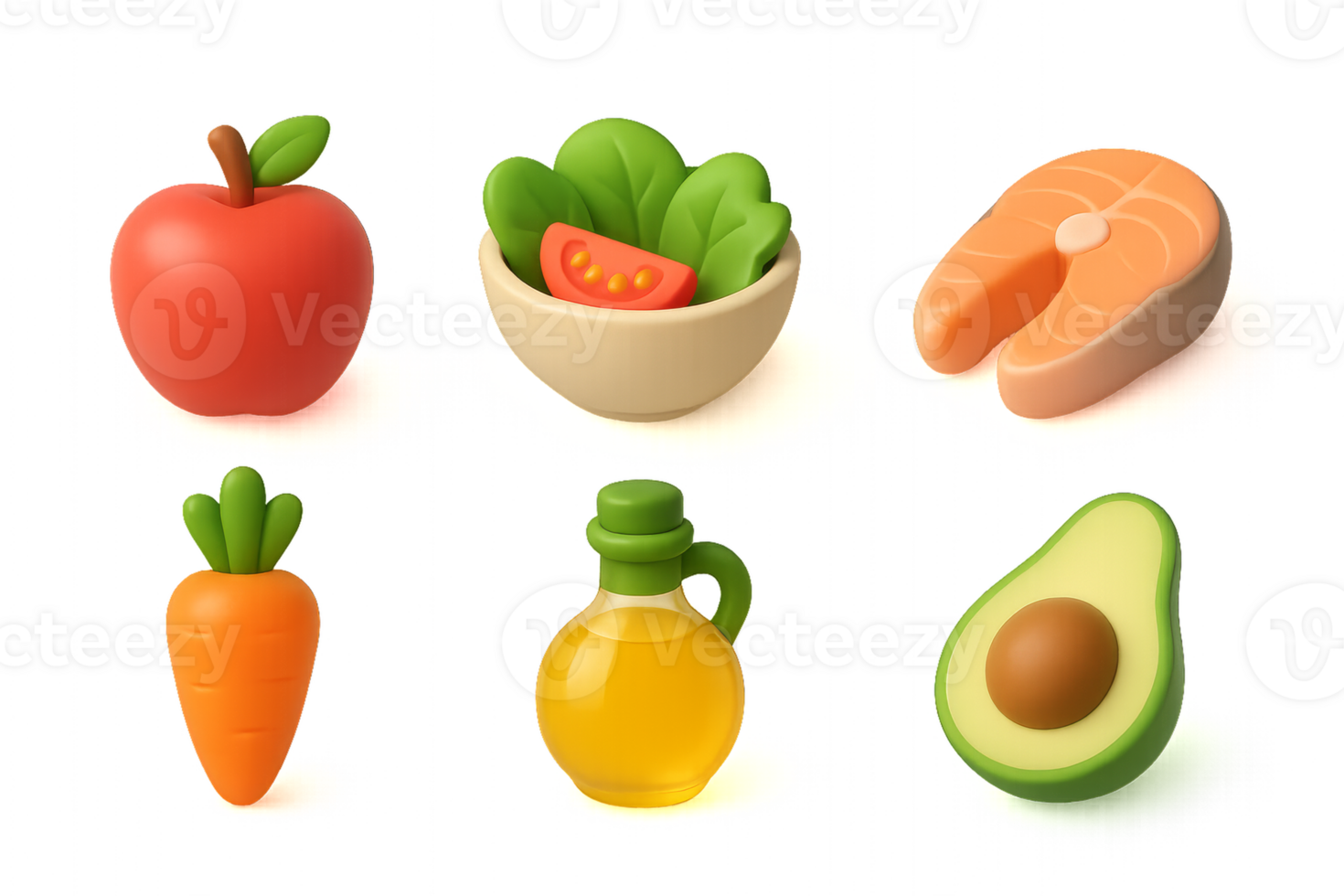 Colorful 3D Icons of Healthy Food Items for Nutrition Themes png