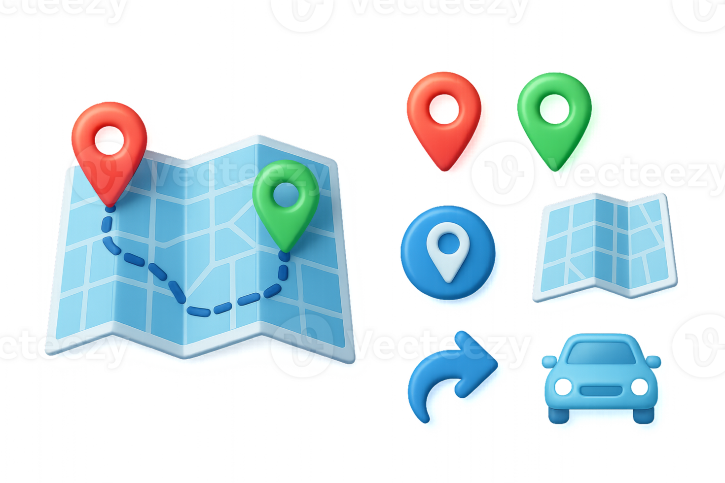 3D Travel Icons for Mapping Routes and Navigation Elements png