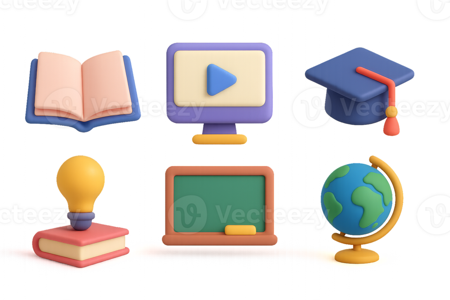 Vibrant 3D Icons for Education and Learning in Bright Colors png