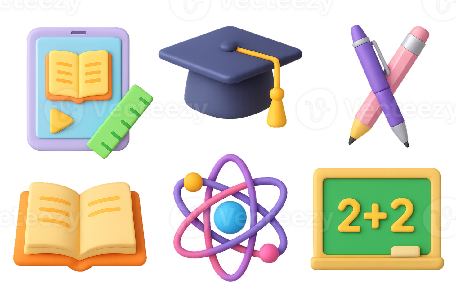 Colorful 3D Learning Icons for Educational Themes and Concepts png