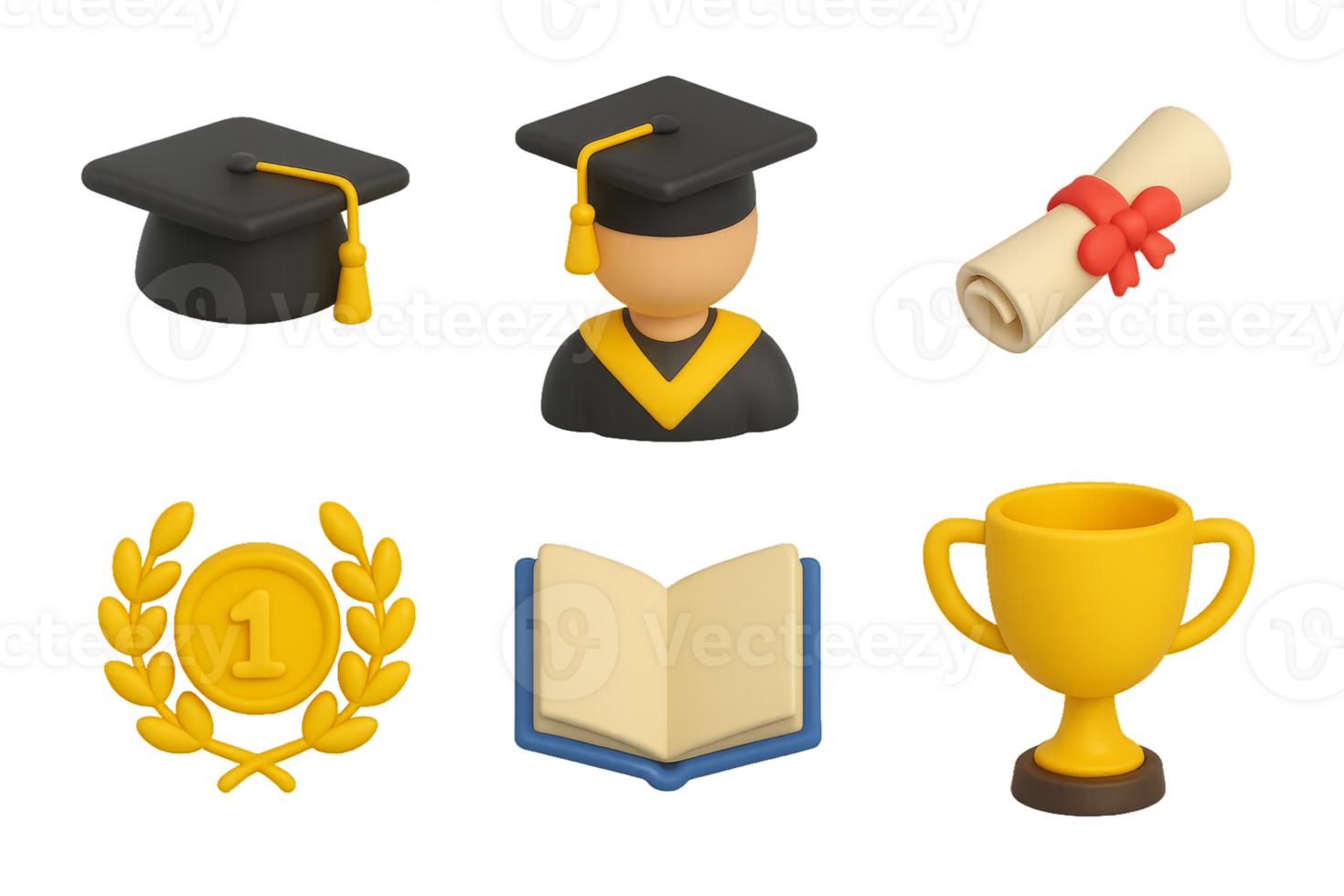 3D Graduation Icons Set for Education and Achievement Themes png