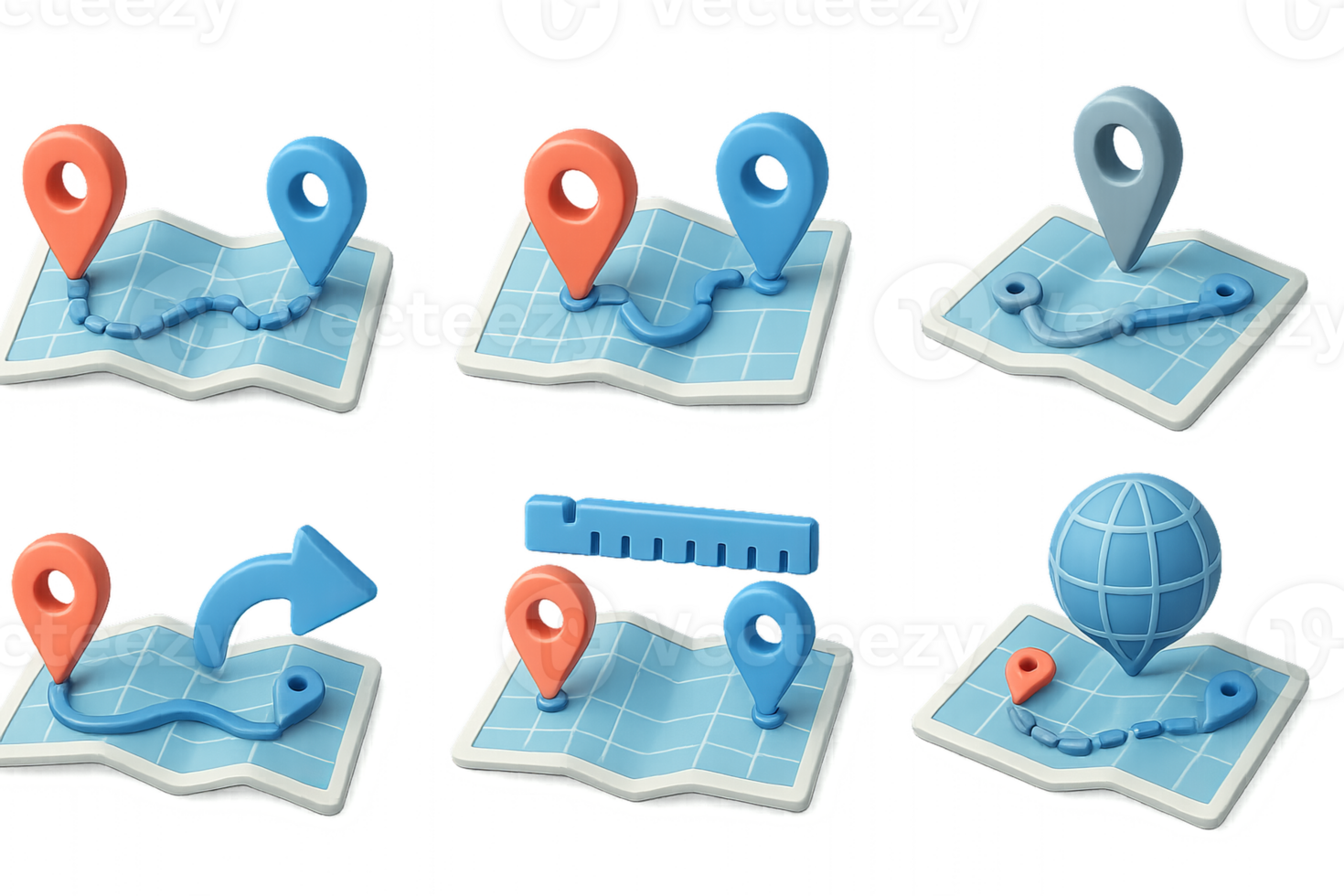 Simple 3D Map Icons for Navigation and Mapping Applications png