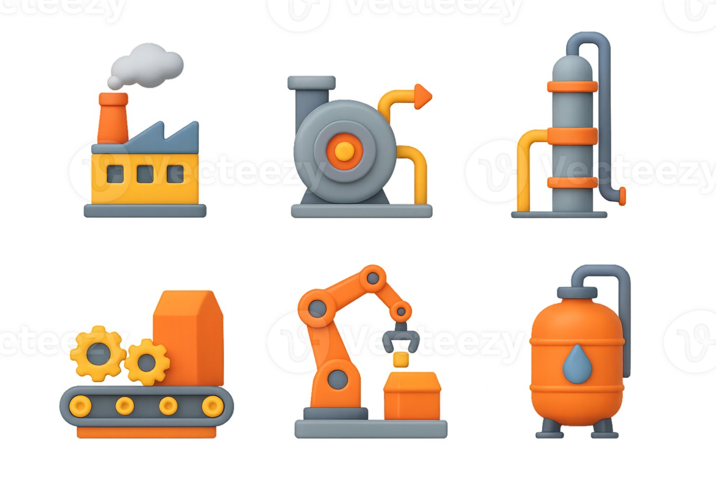 Industrial Icon Set Featuring Simple Styled Equipment and Machinery png