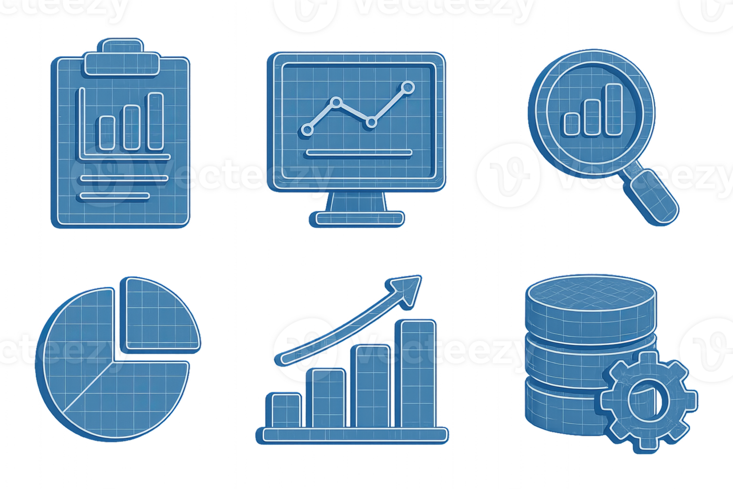 Simple 3D Icons for Data Visualization and Analysis in Blue Design png